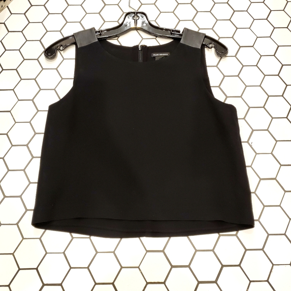 Club Monaco Cropped Tank Faux Leather Detail XS